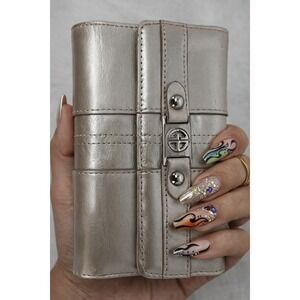Giani Bernini Metallic Champagne‎ Genuine Leather Trifold Wallet Silver Hardware
